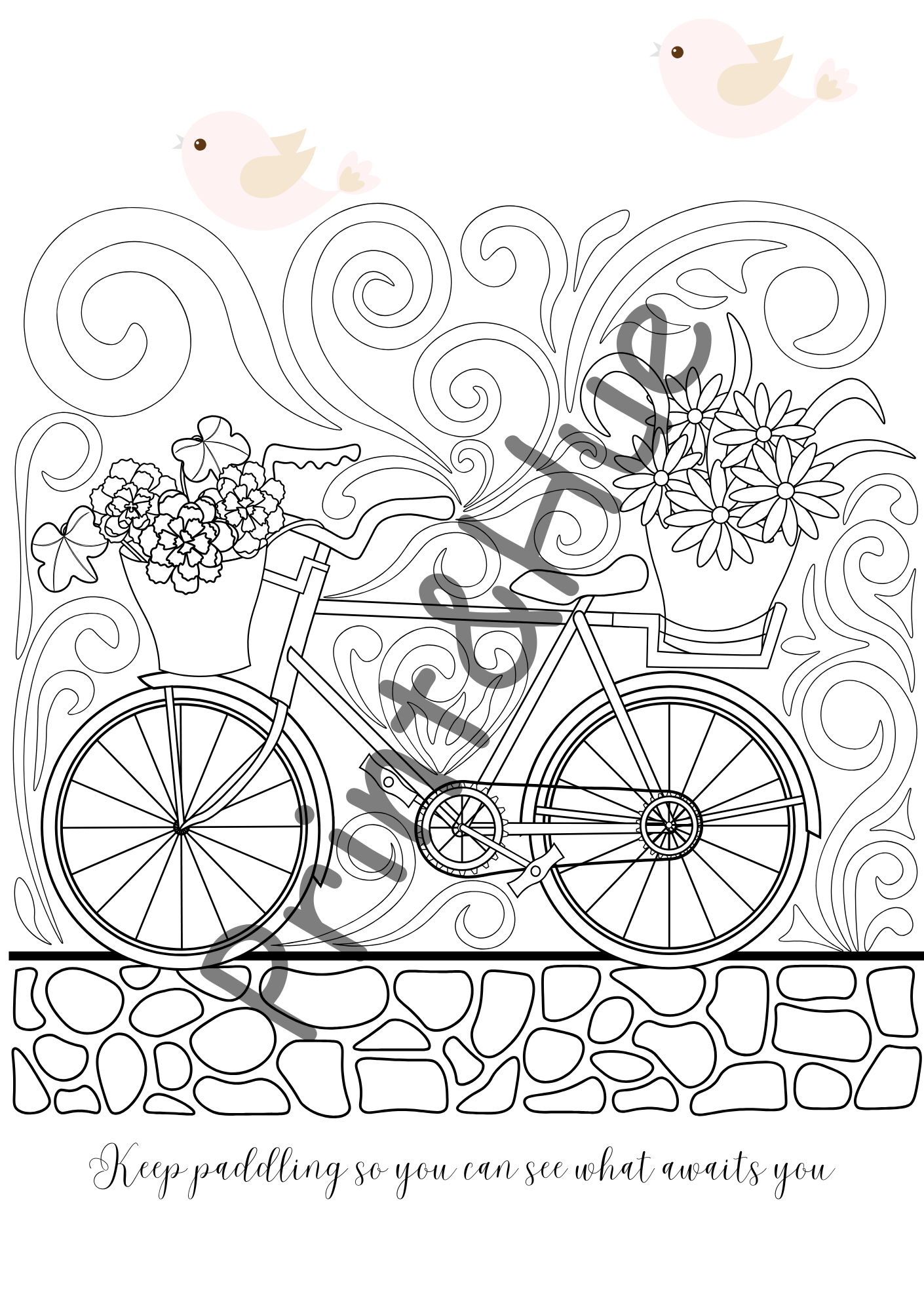 Bicycle of Life Colouring Sheet Printable with Inspirational Quote