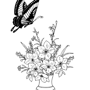 Butterfly Over Flowers Colouring Sheet Printable – Relaxing Floral Art Page