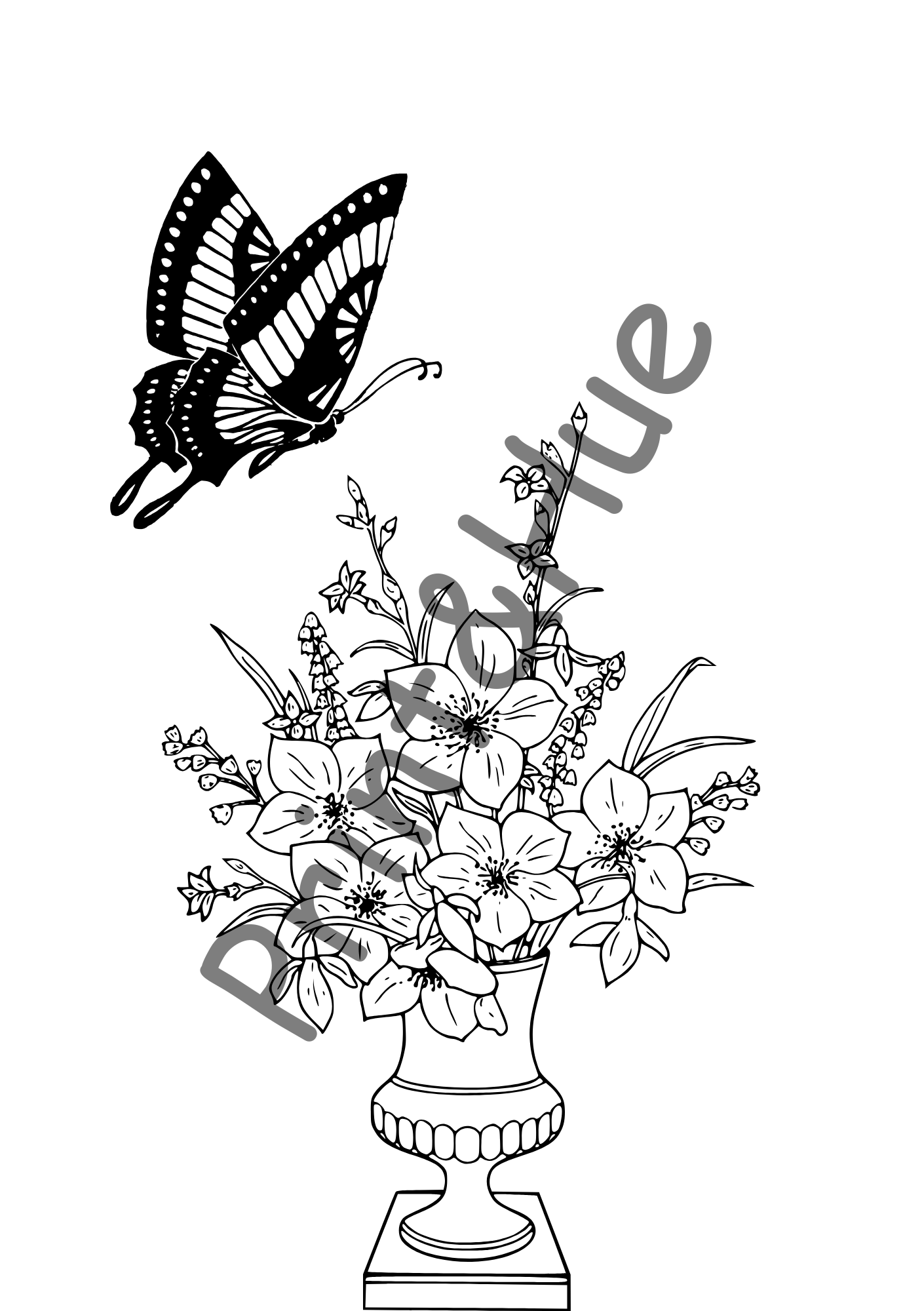 Butterfly Over Flowers Colouring Sheet Printable – Relaxing Floral Art Page