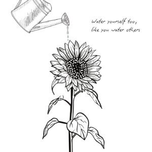 Watering Sunflower Colouring Sheet Printable with Quote – Self Care Art