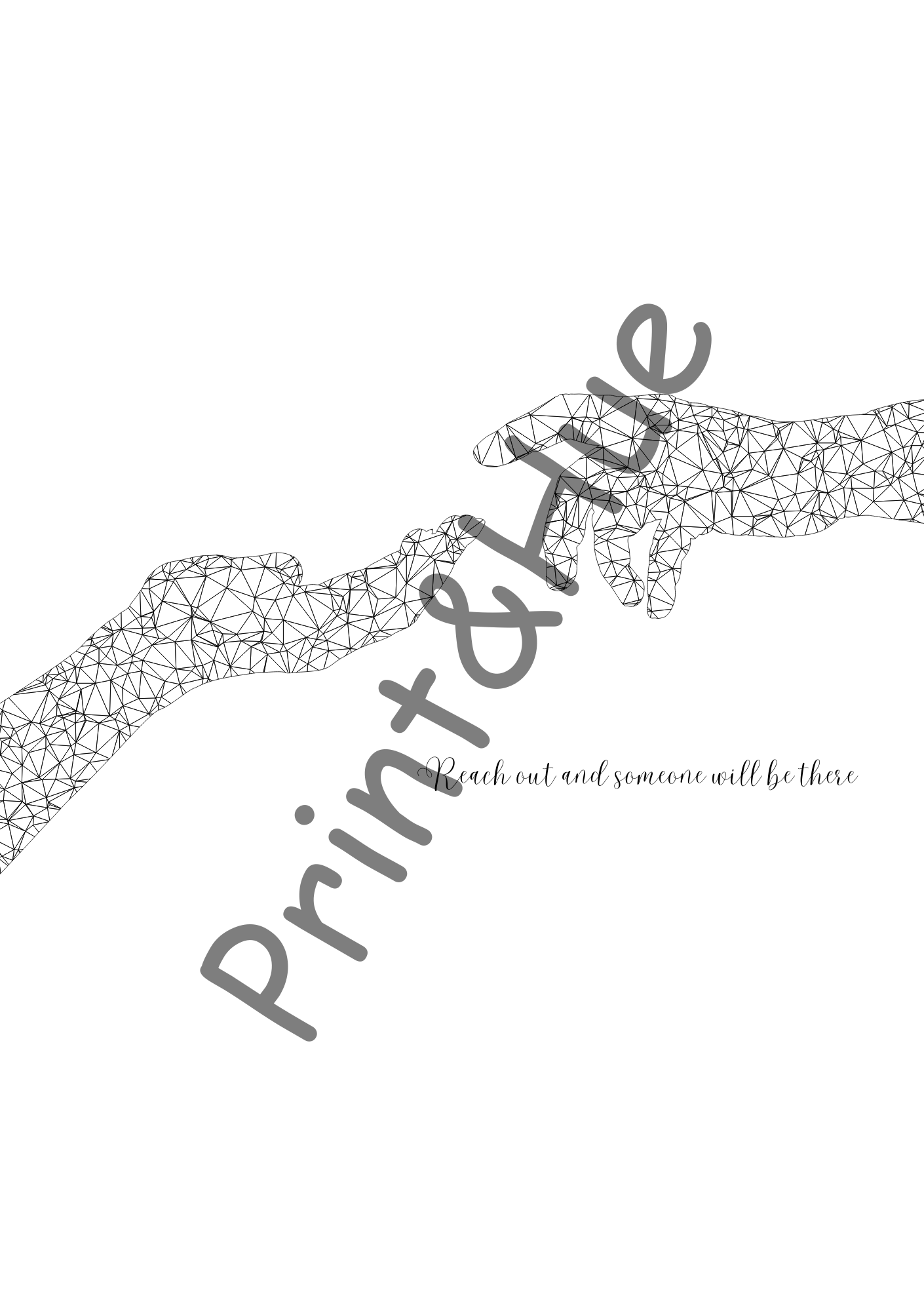 Hand Reaching Out Geometric Colouring Sheet Printable for Adults – Inspirational Quote