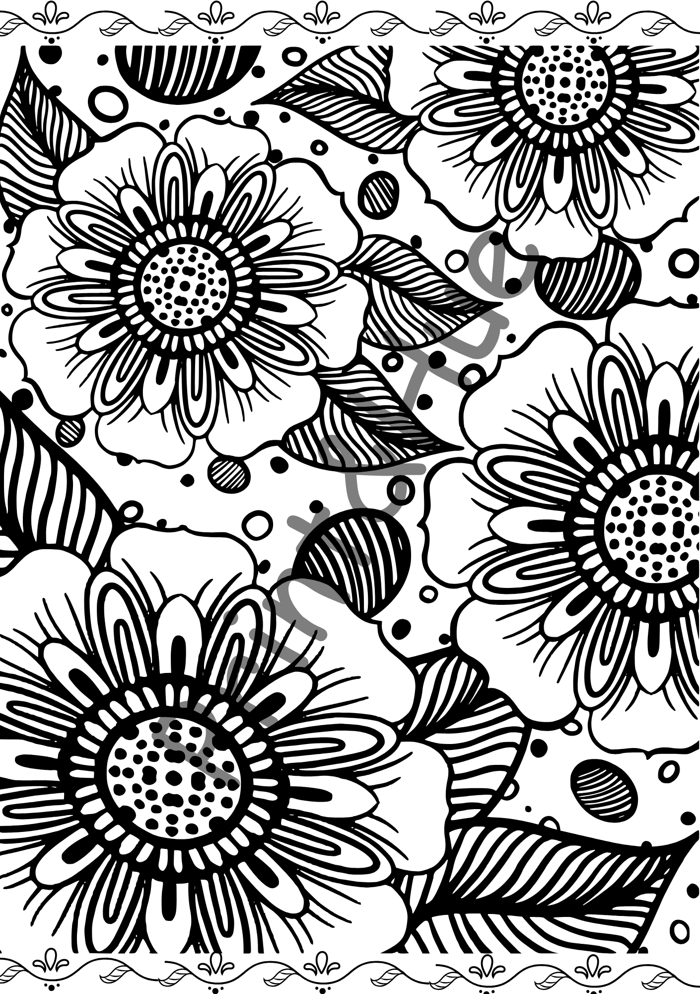 Flower Colouring Sheet Printables Set | Floral Designs for Relaxation - Image 2